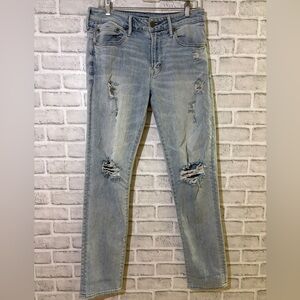 American Eagle Light Blue AirFlex Denim, distressed, 30 x 32